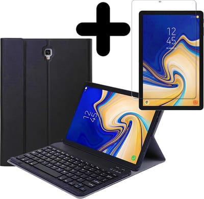 Hoes - Geschikt voor Samsung Galaxy Tab A 10.5 (2018) - Met Screenprotector - Toetsenbord Case - Keyboard Book Cover - Hoesje - Zwart