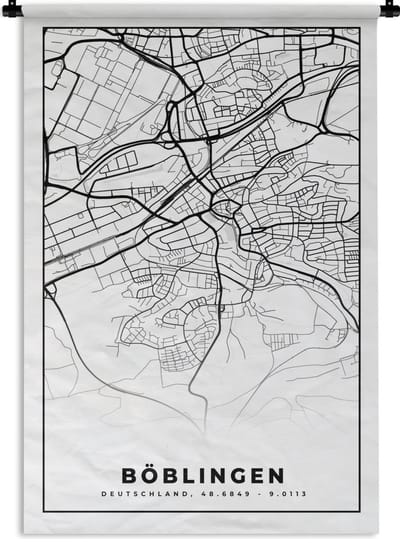 Wandkleed - Wanddoek - Stadskaart - Böblingen - Kaart - Plattegrond - 120x180 cm - Wandtapijt