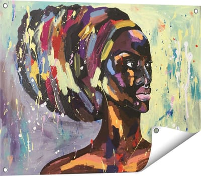 Gards Tuinposter Getekende Afrikaanse Vrouw - Abstract - 80x60 cm - Tuindoek - Tuindecoratie - Wanddecoratie buiten - Tuinschilderij