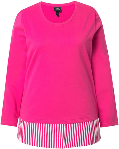 Ulla Popken - Dames - Trui blousezoom ronde hals lange mouw - Roze - Maat 42+