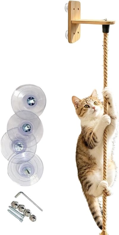 Katten Klimtouw - Wandmeubel Kat - Spelen en Krabben - Natuurlijk Hout en Touw - 2 Meter - Natuurlijk