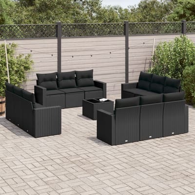 vidaXL - 13-delige - Loungeset - met - kussens - poly - rattan - zwart