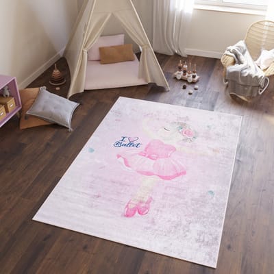 Tapiso Emma Vloerkleed Kinderkamer Jeugdkamer Roze Meisje Ballerina Tapijt- 120x170