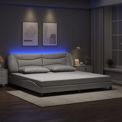 vidaXL - Bedframe - met - LED - zonder - matras - "Hvar" - wit - 200x200 - cm