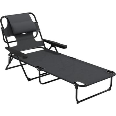 Chaise longue de jardin - MUVOE - Dossier réglable - Pliable - Résistante aux intempéries - 120 kg