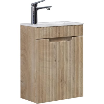 Badplaats Toiletmeubel Thermis 40 x 22 cm – Licht Eiken – Fonteinmeubel met Witte Wastafel