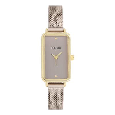 OOZOO Timepieces - Goudkleurige horloge met metalen mesh armband metalen mesh armband - C11534