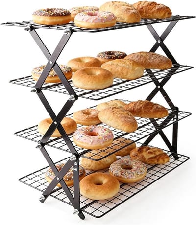 Stapelen en inklapbare koelrooster, 4-laags rooster voor bakken, ideaal voor koekjes, taarten en brood
