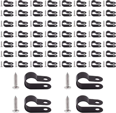 Set van 60 stuks 3/8'' zwarte nylon kabelklemmen met roestvrijstalen schroeven voor kabelbeheer en bevestiging van draden
