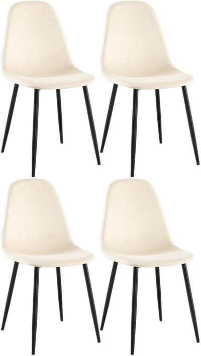 CLP Napier Set van 4 eetkamerstoelen - Modern Design - Zonder armleuning - Metalen Onderstel - Comfortabele Rugleuning - Max.150 kg - Fluweel/creme