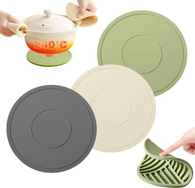 3-delige siliconen hitte-isolatiemat, 16 cm siliconen kookgerei beschermer, duurzame kookgerei verdeler, waterdicht en antislip, geschikt voor pannen, schotels en kommen (grijs beige groen)