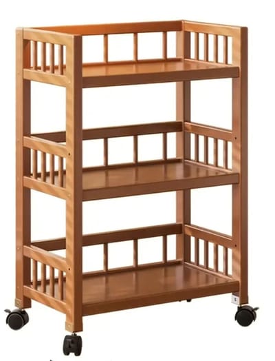 Linkforu - Multifunctionele Bamboe Opbergwagen - 3-Laags Opbergrek Met Wielen – Organizer - Compact En Stevig Design