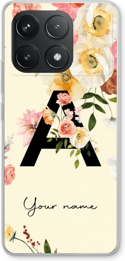 Gepersonaliseerd - Case Company® - Hoesje geschikt voor Xiaomi Poco F6 Pro hoesje - Flirty Flowers Monogram - Soft Cover Telefoonhoesje - Bescherming aan alle Kanten en Schermrand