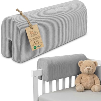Bedrandbescherming voor kinderbedden 90 cm - bescherming voor bedframe babybed valbescherming voor boxspringbed bedrail met hoesrandbescherming kinderbabybedje Oeko-Tex Lichtgrijs B