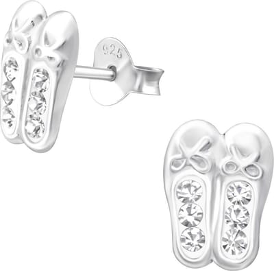 zilveren oorknopjes balletschoentjes kristal | ballerina Oorbellen meisje | Kinderoorbellen ballet meisje zilver | Sterling 925 Silver (Echt zilver)