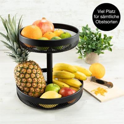 Moritz & Moritz Etagère Rond 2-laags - Fruitmand - Gepoedercoat Metaal - Inclusief 4-in-1 Citrusrasp - Zwart