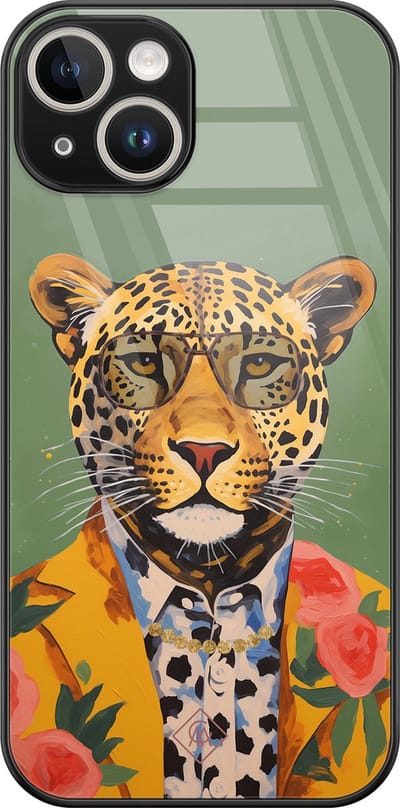 Casimoda® hoesje - Geschikt voor iPhone 13 - Luipaard Hipster - Luxe Hard Case Zwart - Backcover telefoonhoesje - Multi