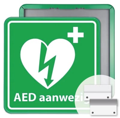 AED bord 40x40 cm - Bevestiging: Met muur-/ wandmontage beugels