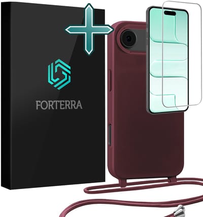Hoesje Geschikt voor iPhone Air Case Siliconen Hoes Met Koord Met Screenprotector - Hoes Geschikt voor iPhone Air Met Telefoonkoord Hoesje Backcover - Aubergine