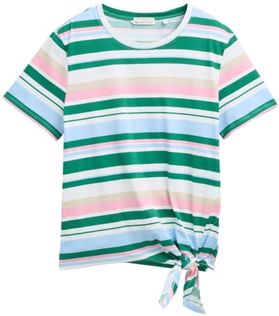 Tom Tailor Denim - T-shirt met knoopdetail - Maat L - multicolor stripe