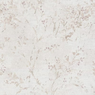 Landelijk behang Profhome 396503-GU vliesbehang hardvinyl warmdruk in reliëf licht gestructureerd met bloemmotief mat grijs beige paars 5,33 m2