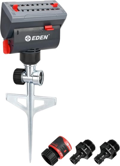 Eden 94145 4-weg verstelbare mini turbo oscillerende sproeier met step spike-tandwielaandrijving, Heavy Duty, tuinbewateringssysteem, tuin en gazons, dekking tot 4069 m²