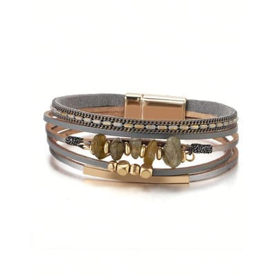 One Piece Europese en Amerikaanse Stijl Natuursteen Kralen Messing Buis Design Koeienhuid Touw Vrouwen Groene Armband Zomer Strand one-size grijs
