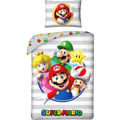 Super Mario Dekbedovertrek - 140 x 200 cm - Polyester - Grijs