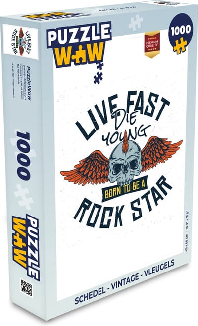 Puzzel Vintage - Spreuken - Quotes - 'Live fast die young, born to be a rock star' - Legpuzzel - Puzzel 1000 stukjes volwassenen