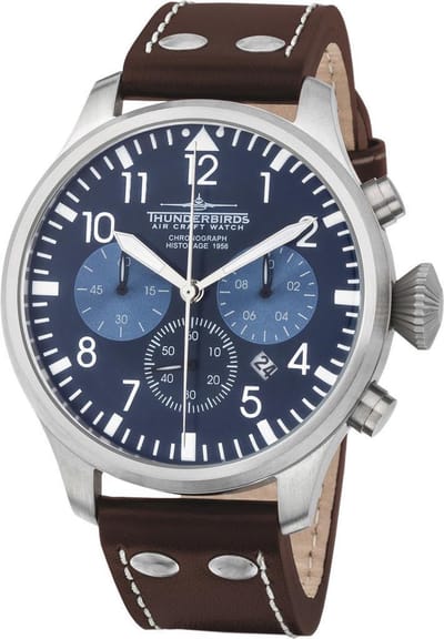 Thunderbirds CHRONO Blauw Pilot Watch Chronograaf Horloge Quartz 47mm