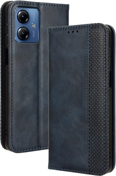Coverup Hoesje - Geschikt voor Motorola Moto G14 Hoesje - Coverup Vintage Style Book Case - Blauw