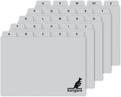 Kangaro tabkaarten 148x100/110 - PP - 250 micron - grijs - alfabet A-Z - 25 delig
