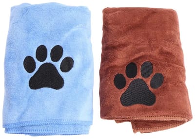 JeiibrZui Hondenhanddoek - Extra Absorberende Hondenhanddoek - Superabsorberend + Snel Drogend - 2 Stuks - Voor Huisdieren + Bruin Blauw