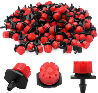 50 Stuks 1/4 Inch Verstelbare Irrigatie Druppelaar Sprinklers, Micro 8-Hat Emitter Druppelaars voor Irrigatie Systeem, Anti-Verstopping Sproeiers voor Tuin, Gazon, Serre, Rood