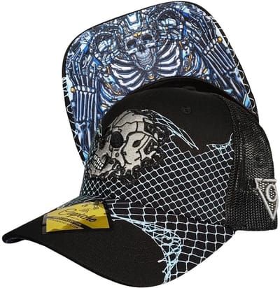 Capiche® Trucker Pet – Robot Schedel – Zwart & IJzerdraad Patroon – Verstelbaar met Druksluiting – Pet Mannen – Robot Skull