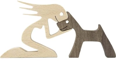 Houten beeldje - Vrouw en hond- Model 14