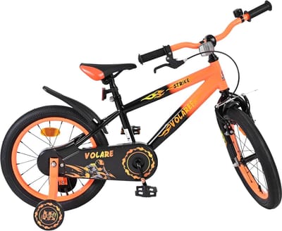 Kinderfiets Oranje - Loopfiets - Leren Fietsen - Inclusief Zijwieltjes - 16 Inch - Oranje Zwart