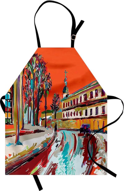 ABAKUHAUS kunst kookschort, exquisiet oud historisch stadsgezicht met impressionistische invloeden, winterbeeld, kleurvast, verstelbaar in hoogte, wasbaar, heldere digitale druk, meerkleurig