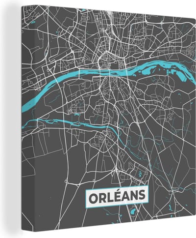 Canvas Schilderij Orléans - Plattegrond - Kaart - Stadskaart - Frankrijk - 20x20 cm - Wanddecoratie