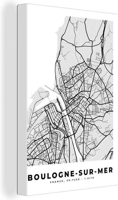 Canvas Schilderij Frankrijk - Boulogne-sur-Mer - Stadskaart - Plattegrond - Kaart - 20x30 cm - Wanddecoratie