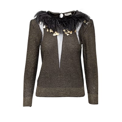 Valentino Boutique Top met verenversiering - jaren '80