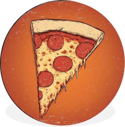 WallCircle - Wandcirkel - Muurcirkel - Pizza - Kaas - Rood - Pepperoni - Aluminium - Dibond - 30x30 cm - Binnen en Buiten