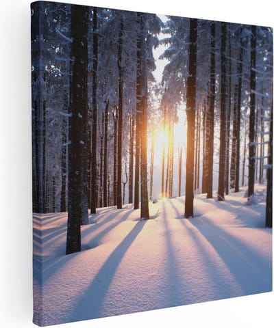 Artaza Canvas Schilderij Bos - 80x80 cm - Wanddecoratie Winter - Muurdecoratie Zonsondergang - Schilderijen Op Canvas Natuur