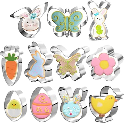 Set van 11 Paas Koekjesuitsteekvormpjes - Geschikt voor Vaatwasser - Leuke Vormpjes voor Eieren, Konijnen en Bloemen voor Kinderen