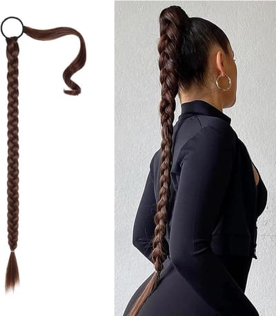Natuurlijke Bruine Ponytail Haarstuk - Valse Ponytail Haarextensions met Vlechten voor een Volumineuze Look