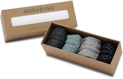 GoBabyGo Combo Box - bamboe antislip sokjes / Dusty Blue, Dark Blue, Grey Melange, Dark Grey Melange - 2-3Y / 23-26