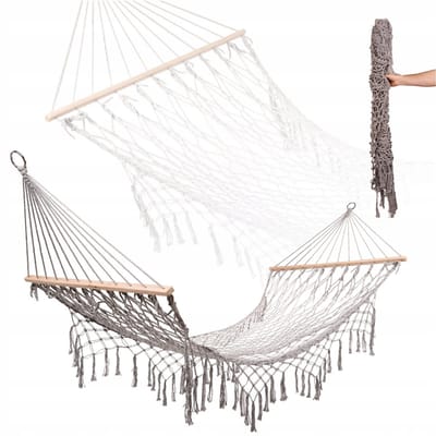 Boho Hangmat met Franjes - Grijs, 200cm - Ontspanning in de Tuin