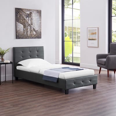 Gestoffeerd bed LIVERPOOL 90x200 cm, grijs kunstleer