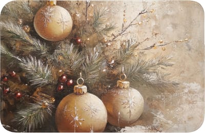 Badmat 60x40 cm - Antislip - Kerst - Kerstballen - Beige - Goud - Badmatten voor badkamer - Badkamermat - Douchemat - Badkamer mat