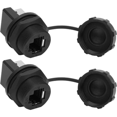 2 Pièces RJ45 180 degrés Connecteur RJ45 Platine de Montage Extérieur Étanche Adaptateur RJ45 IP67 black